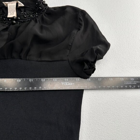 Kenar Beaded Collar Neck Black Short Sleeve Top S Elegant Style Smocked Stretch - Picture 4 of 9